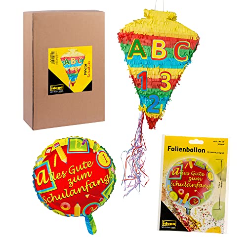 Idena 90012 - Pinata Schultüte & Folienballon Schulanfang, Einschulung, Schulstart, Dekoration, Geschenk von Idena