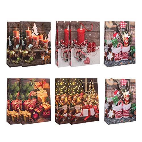 Idena 90114 - Geschenktüten Weihnachten, 10 Stück, 35 x 25 x 9 cm, matt, sortiert, Weihnachtstüten, Geschenktaschen von Idena