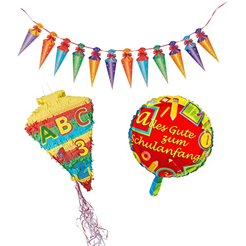 Idena 90125 - 1 Pinata Schultüte, 1 Girlande, 1 Folienballon Schulanfang, Einschulung, Schulstart, Dekoration, Geschenk Idena 90125 - 1 Pinata Schultüte, 1 Girlande, 1 Folienballon Schulanfang, Einschulung, Schulstart, Dekoration, Geschenk von Idena
