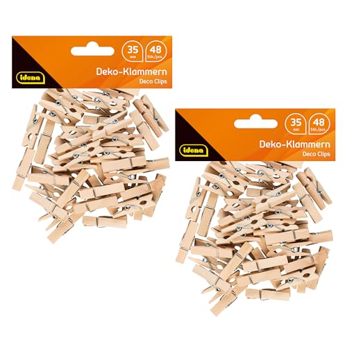 Idena 90172 - Miniaturklammern aus Holz, 96 Stück, ca. 3,5 cm lang, zum Basteln, Dekorieren und Verzieren von Idena