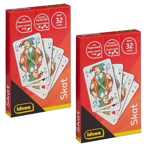Idena 90270 - Skatspiel mit französischem Blatt, 2 Stück mit je 32 Karten, für 3-4 Spieler ab einem Alter von 12 Jahren, Kartenformat ca. 5,9 x 9,1 cm von Idena