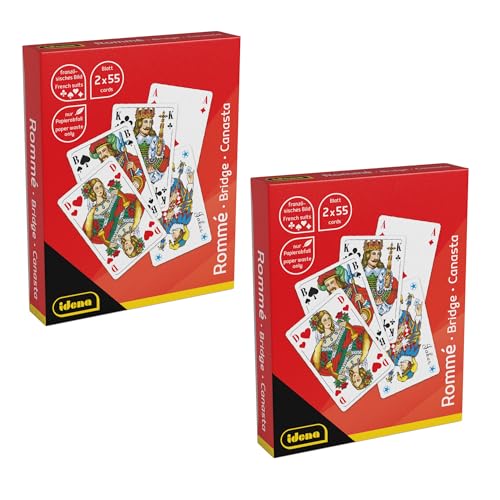 Idena 90376 - Spielkarten für Rommé, Canasta und Bridge, Version 2 - 5 Stück, 2 Packungen mit je 2 x 55 Karten mit französischem Blatt, Kartenspiel für 2-6 Spieler ab einem Alter von 6 Jahren von Idena