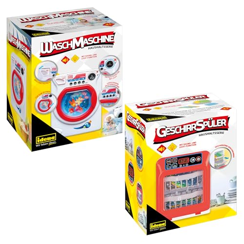 Idena 90377 - Geschirrspüler und Waschmaschine mit Licht- und Soundeffekten, Spielset für Kinder mit vielen Funktionen und Zubehör von Idena