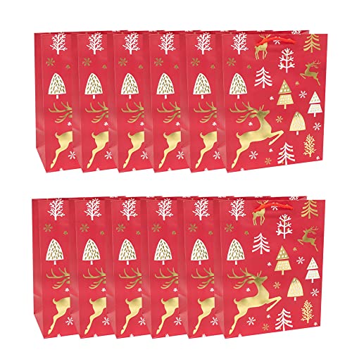 Idena 90824 - Geschenktüten Rentier, 12 Stück, 18 x 23 x 10 cm, Papiertüten, Geschenktaschen Deer Red von Idena