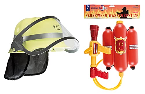 Idena - Feuerwehr Set, Feuerwehrhelm mit Wasserspritze, Spielset, Mottoparty, Karneval von Idena