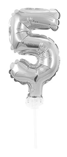 Idena Folienballon Zahl 5 am Stab 13cm silber von Idena