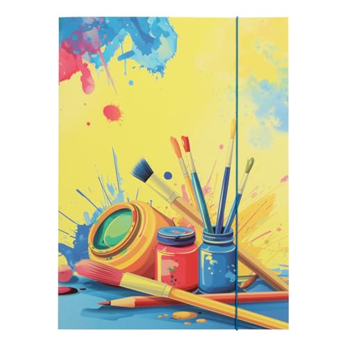 Idena - Sammelmappe Pinsel - DIN A3 mit Kunst-Motiv, Dokumentenmappe aus robuster Pappe, Postmappe mit Innenklappen und Gummizugverschluss von Idena