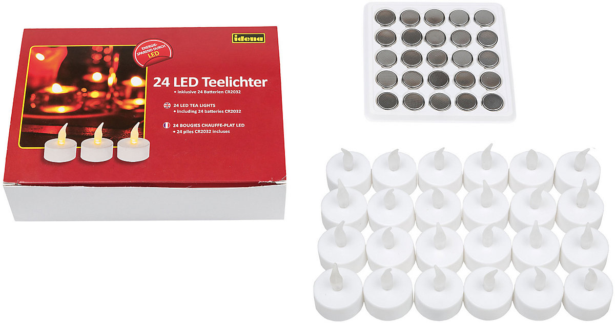 LED Teelichter, 24Stück, inkl. Batterie weiß von Idena