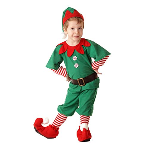 Idezek Santa Elf Kostüme, Santa Suit Christmas Elf Costumes Dress up Accessoires für Eltern & Kind, Weihnachtsmann-Elf-Kostüm-Polyester-Kleidung für Halloween-Weihnachten von Idezek
