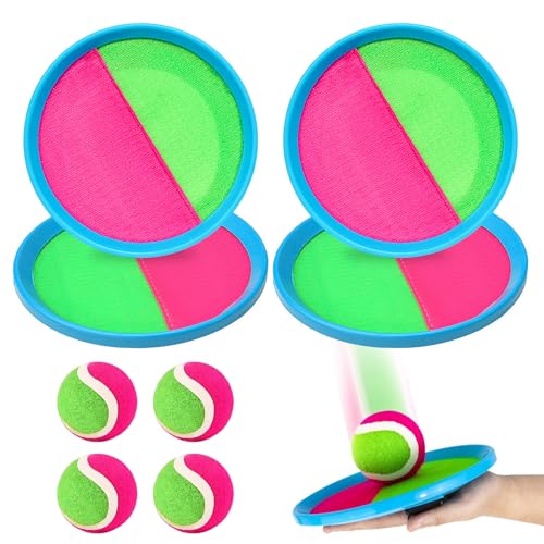 Idota Klettballspiel für Kinder, Klett Ballwurfspiel Kinder mit 4 Fangscheiben und 4 Bällen, Strandspiele, Wurf- und Fangspiel Klettball für Innen und Außen Idota Klettballspiel für Kinder, Klett Ballwurfspiel Kinder mit 4 Fangscheiben und 4 Bällen, Strandspiele, Wurf- und Fangspiel Klettball für Innen und Außen von Idota