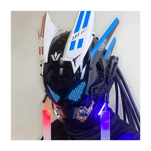 IeKei Punk-Helm, Punk-Maske, LED-Beleuchtungsmaske, wiederaufladbar, leuchtend, Halloween, Braid Mech, Musikfestival (Farbe: mehrfarbig, Größe: 66 cm) von IeKei