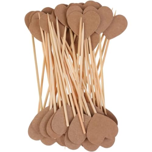 100pcs rustikaler Vintage Kraft Herz Hochzeit Brautdusche Cupcake Picks TOPPER 1 von Iewroyt