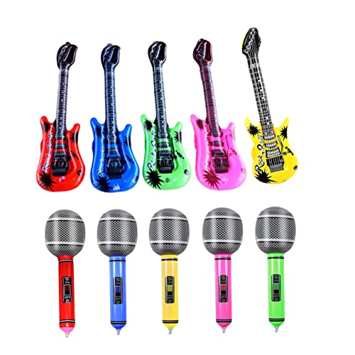 Aufblasbares Musikinstrument aufblasbare Gitarrenmikrofon Kinderprops Partydekoration 10pcs Zufällige Farbe von Iewroyt