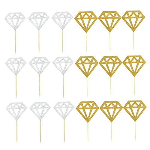 Glitzer Diamond Cupcake Toppers für Brautduschen Engagement Hochzeitsfeier Geburtstag für Donuts Diamond Donut Picks Kuchendekorationen (Silber + Gold) 60 PCs von Iewroyt