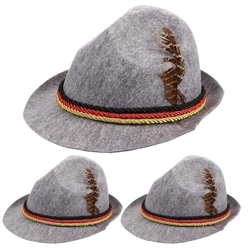 Iewroyt 3pcs Deutsche Hut Einer Größe Oktoberfest Kostüm Männer traditionelle bayerische Oktoberfesthut für Erwachsene (Grau) von Iewroyt