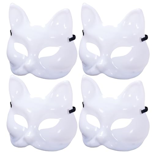 Iewroyt 4 PCs Katzenmaske DIY Blankin lackierbar Halloween Fox Mask Halbes Gesicht unvollendeter weißer Therian mit Gummiband für Cosplay Masquerade Party, White Cat Iewroyt 4 PCs Katzenmaske DIY Blankin lackierbar Halloween Fox Mask Halbes Gesicht unvollendeter weißer Therian mit Gummiband für Cosplay Masquerade Party, White Cat von Iewroyt