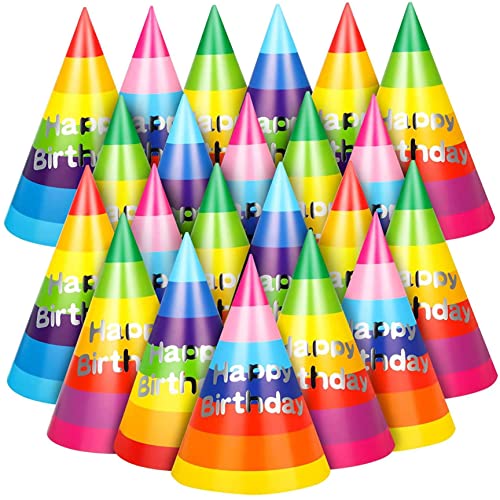 Iewroyt 60 Stück Geburtstagsfeier Hüte Regenbogen Geburtstag Hüte für Kinderpapierkegel für Erwachsene lustige farbenfrohe Party Happy Cap Art Craft Caps für Kinder Erwachsene Lieferungen Vorräte von Iewroyt