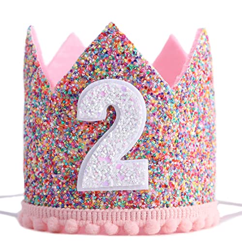 Iewroyt Baby Girls 2. Geburtstagsfeier Hut Verstellbares Sparkle Tiara Stirnbänder Babys Geburtstagsrequisiten von Iewroyt