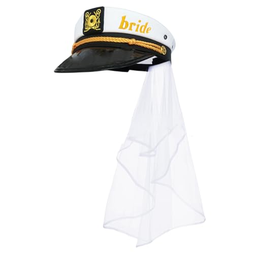 Iewroyt Hüte des Braut & Bräutigam -Kapitäns mit Schleier - Seemanns Bachelor Bachelorette Party Hut |.Lustige Brautduschenzubehör -Accessoires Frauen Geschenke von Iewroyt