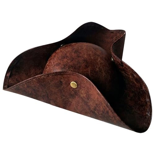 Iewroyt Tricorn Hat Faux Leder Halloween Piratenhut Unisex mit sicherem Knopf, das Colonial für Erwachsene trägt, Kinder Unabhängigkeitskrieg Kostümgeschenk (braun) von Iewroyt