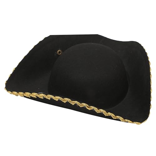 Iewroyt Tricorn Hat Faux Leder Halloween Piratenhut Unisex mit sicherem Knopf, das Colonial für Erwachsene trägt, Kinder Unabhängigkeitskrieg Kostümgeschenk (schwarz mit goldener Kante) von Iewroyt