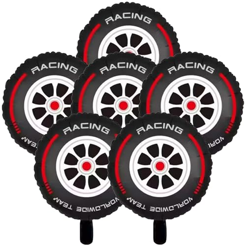 Radballons 6pcs 17 Zoll runde Aluminiumfolie Dekorative Reifenballons Geburtstag Party Race Car Party Dekorationen, roter Streifen von Iewroyt