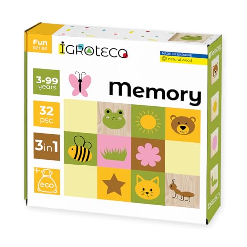 Igroteco® Memory Spiel aus Holz für Kinder ab 3 Jahren – Montessori Lernspiel mit Tiermotiven – Fördert Gedächtnis & Konzentration von Igroteco