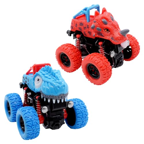 IhLux Dinosaurier Spielzeugauto Monster Trucks Spielzeug 360° Drehung Trägheit Autos Reibungsbetriebene Rennwagen Zurückziehen Geschenke Geburtstag für Kinder ab 3 Jahre von IhLux