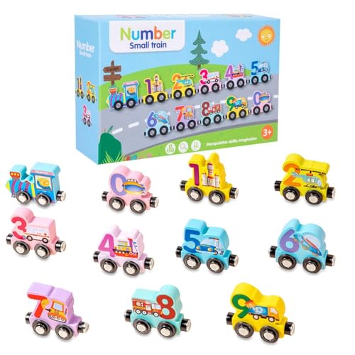 IhLux Holzzug, Montessori Spielzeug Zug Kinder mit Zahlen 0-9 Zählen Lernen, Set Alphabet Fahrzeug Eisenbahn Kinder Holz Zug mit Zahlen von IhLux
