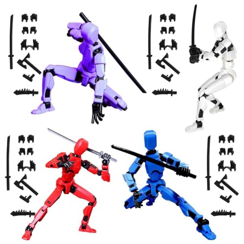 T13 Action Figure, 4 Stück T13 Action Figure, Action Figures mit Mehreren Gelenken, 3D-Druck von Beweglichen Figuren, Lucky 13 Roboter-Actionfigur, Roboter-Actionfigur, Desktop-Dekorationen von IhLux