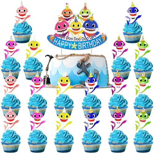 Tortendeko Geburtstag Cupcake topper hai 31 Stück Kinder Geburtstags Dekoration Ozean Thema Torten Dekoration hai Geburtstag Party Supplies Für Kinderparty Deko von IhLux