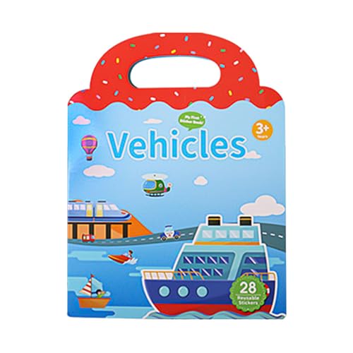Ihdjasg Fahrzeuge Aufkleberbuch, Wiederverwendbare Aufkleberbücher Spielzeug | Tragbares wasserdichtes, rastbares ruhiges Puzzle,Lernwerkzeug für frühe Bildung für Alter 3+, faltbar mit dem Griff für von Ihdjasg