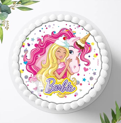 Für den Geburtstag ein Zuckerbild, Oblate mit dem Motiv: Einhorn, Barbie zum selbst ausschneiden, Essbares Foto für Torten, Tortenbild, Tortenaufleger Ø 20 cm 00043-E (Oblatenpapier) von Ihr Onlineshop Digital-on 24