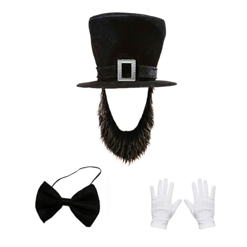 Illkjasfc Abrahams Lincolns Kostüm-Set, Mütze, Bart Krawatte, Halloween, Präsidentententententag, Lincolns's Geburtstag, patriotische Kostüme, Abrahams Lincolns, Kostümzubehör Illkjasfc Abrahams Lincolns Kostüm-Set, Mütze, Bart Krawatte, Halloween, Präsidentententententag, Lincolns's Geburtstag, patriotische Kostüme, Abrahams Lincolns, Kostümzubehör von Illkjasfc