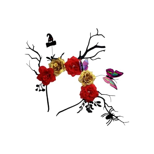 Illkjasfc Fledermaus Schmetterling Hirsch Geweih Kopfschmuck für Halloween Kostüm Zubehör mit simulierter Blume Dekoration für Frauen Mädchen Hirschgeweih für Partys von Illkjasfc