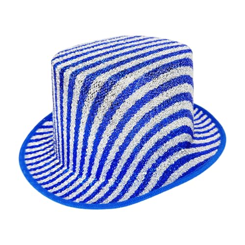Illkjasfc Glänzender metallischer Stoff, gestreifter Zylinderhut für Erwachsene, Magieraufführungen, Halloween, Cosplay, Kostümpartys, Bühne, Event, Magier, Aufführungen, Kostüm-Hut von Illkjasfc