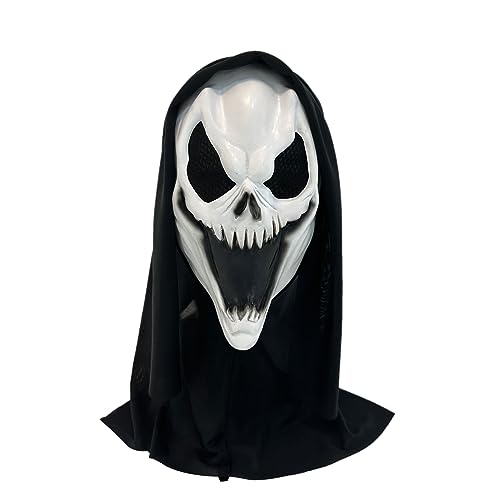 Illkjasfc Horror Scream Face Face Schädelmaske Cosplay Scary Evil Halloween Carvinal Dress Up Party Kostüm Requisiten Für Erwachsene von Illkjasfc