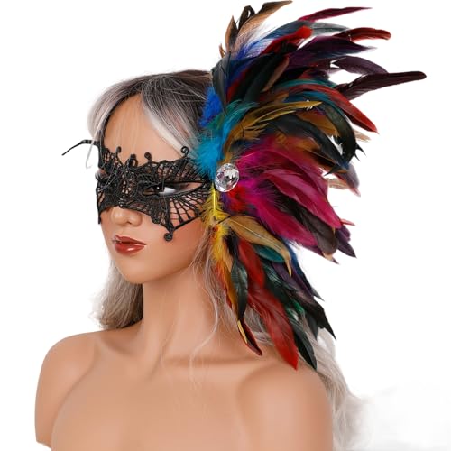 Illkjasfc Maskeraden für Damen, gefiederte Strasssteine, Venezianer, Party, Abend, Abschlussball, Halloween, Cosplay, Kostüm, Zubehör-Set für Männer, Erwachsene, Frauen Illkjasfc Maskeraden für Damen, gefiederte Strasssteine, Venezianer, Party, Abend, Abschlussball, Halloween, Cosplay, Kostüm, Zubehör-Set für Männer, Erwachsene, Frauen von Illkjasfc
