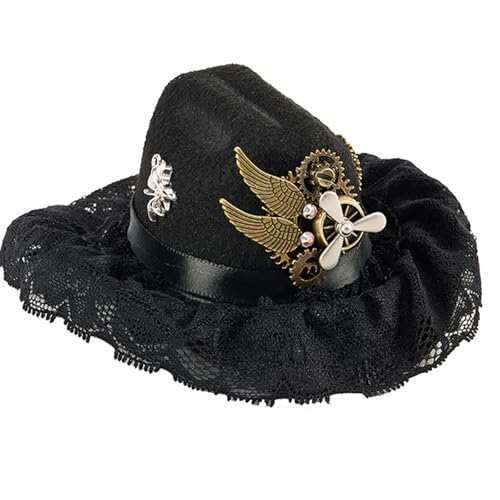 Illkjasfc Punk Punk Haarspange Fascinator Hut mit Ausrüstungsdekor, Spitzenausflug, Cowgirl-Hut, Seitenclip für Erwachsene, Halloween-Requisiten, Gothic-Haarnadel Illkjasfc Punk Punk Haarspange Fascinator Hut mit Ausrüstungsdekor, Spitzenausflug, Cowgirl-Hut, Seitenclip für Erwachsene, Halloween-Requisiten, Gothic-Haarnadel von Illkjasfc