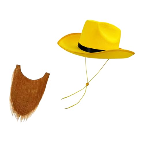 Illkjasfc Westernhut mit gelbem Rand und schwarzem Band, Western-Kostümhut mit Schnurrbart für Herren, Halloween, Cosplay, Party, Rollenspiel-Outfit Illkjasfc Westernhut mit gelbem Rand und schwarzem Band, Western-Kostümhut mit Schnurrbart für Herren, Halloween, Cosplay, Party, Rollenspiel-Outfit von Illkjasfc