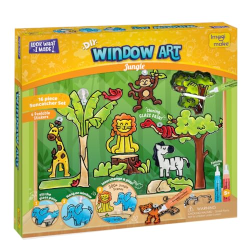 Imagimake Window Art Dschungel – 16-teiliges Glasmal- und Sonnenfänger-Set | Basteln & Entdecken von Tieren | Geburtstagsgeschenke für Jungen und Mädchen im Alter von 5–12 Jahren | Kunst & Basteln für Imagimake Window Art Dschungel – 16-teiliges Glasmal- und Sonnenfänger-Set | Basteln & Entdecken von Tieren | Geburtstagsgeschenke für Jungen und Mädchen im Alter von 5–12 Jahren | Kunst & Basteln für von Imagimake