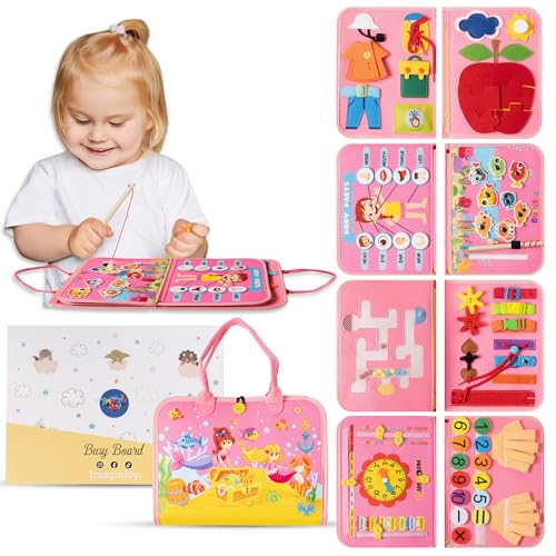 ImaginJoy Busy Board ab 1 Jahr – Montessori Activity Board aus Holz für Kleinkinder, ideal zur Förderung motorischer Fähigkeiten und sensorischer Entwicklung ab dem 1. Lebensjahr (rosa) von ImaginJoy