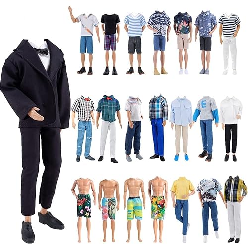 IMAGINE 10-teilige Fantastische Packung = 5 Sets Mode Freizeitkleidung Outfit für Jungen Puppe zufällige Stil (Freizeitkleidung + schwarzer Anzug + Badebekleidung) von IMAGINE