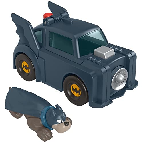 Fisher-Price DC Super Pets HGL19 - DC League of Super-Pets Ace Figur und Batmobile-Jet Aufziehfahrzeug im Set, Spielzeug für Vorschulkinder ab 3 Jahren von Fisher-Price