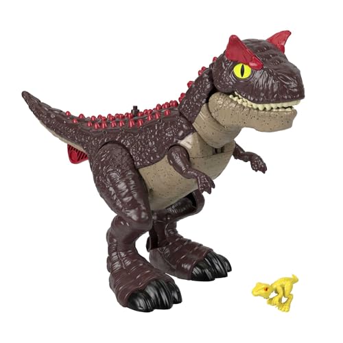 Imaginext Jurassic World Carnotaurus Dinosaurier-Spielzeug mit Hörner-Angriff, 28 cm große Figur mit Baby-Raptor für tolle Rollenspiele, HML42 von Fisher-Price