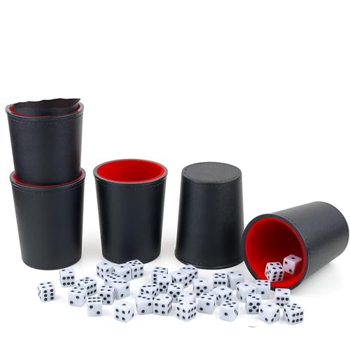 Würfelbecher-Set, PU-Leder-Würfelbecher mit 36 Würfeln für Bar, Party, Yahtzee Farkle, Würfelspiele, Kaffee (10, Schwarzrot) von ImnBest
