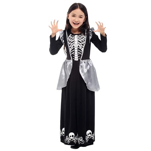 Imoncom Halloween-Cosplay-Kleidung für Mädchen – Kostüme für Halloween-Verkleidung, beinhaltet Totenkopf-Skelett-Kostüm, Vampir-Kleid und Teufels-Kleidung zum Fest Festverkleidung (XL:130-140CM) von Imoncom