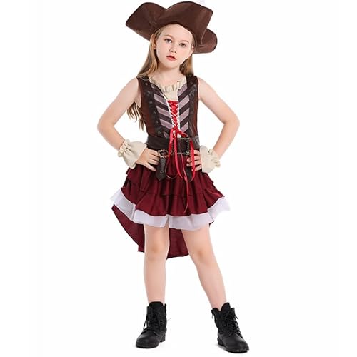 Imoncom Halloween-Mädchen-Cosplay-Kostüm – Kostüm für Kinder-Piraten-Partys & Feiern, beinhaltet piratenähnliche Mädchenkleidung, ideal für Halloween-Verkleidung und Kostümspiele (L) von Imoncom