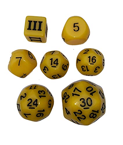 DCC Special 7 – Gelb, Set mit 7 seltenen und ungewöhnlichen RPG-Würfeln, zugelassen für die Verwendung mit Dungeon Crawl Classics von Impact! Miniatures