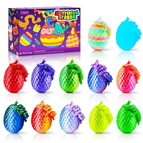 Impossmaker 3D-Dracheneier mit Drachen im Inneren, Mikro-Osterkorbfüller, Mini-Ostereier-Set, bewegliches, einzigartiges Osterkorbzubehör für Erwachsene und Kinder, 12 Stück von Impossmaker
